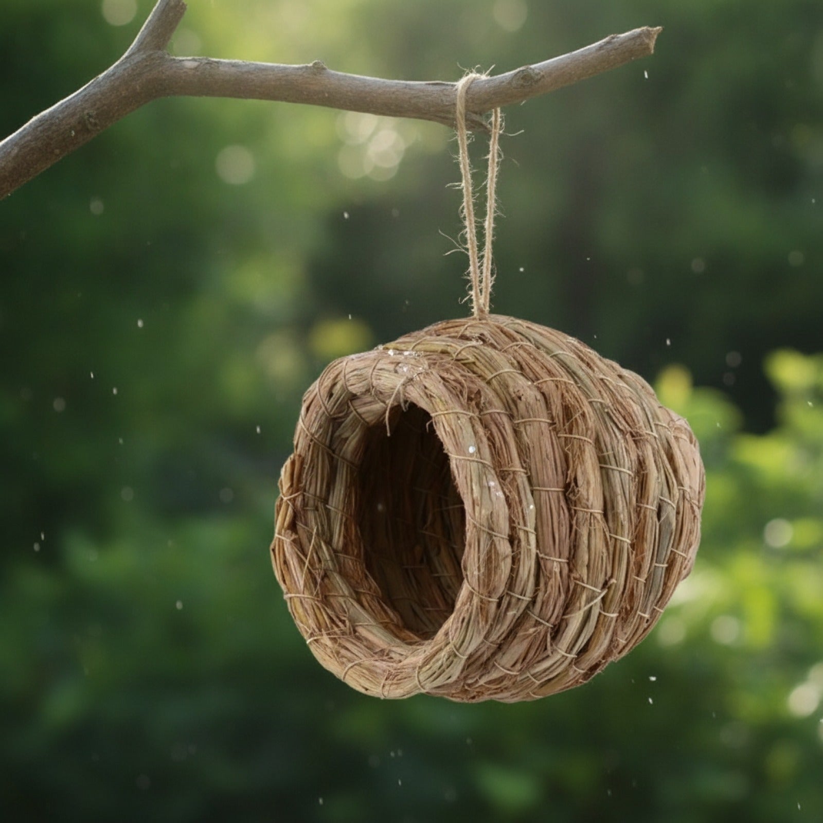 Maison d'oiseaux en paille tressée à la main pour colibris et petits oiseaux - Nid suspendu de jardin