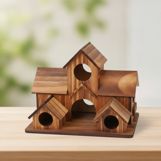 Maison d'oiseaux rustique en bois naturel - Mangeoire suspendue et nid d'extérieur fait main