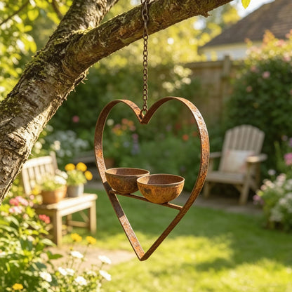 Mangeoire à Oiseaux Suspendue Vintage Cœur en Métal - Décoration de Jardin & Cour
