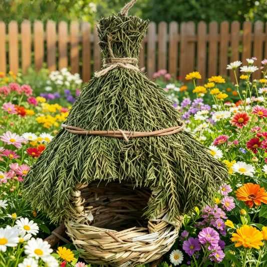 Nid d'Oiseau Suspendu en Herbe Naturelle - Décoration de Jardin pour Colibris