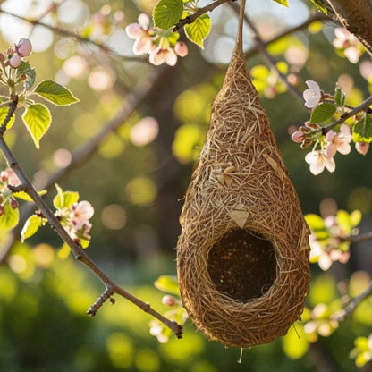 Lot de 2 Nichoirs en Herbe Naturelle Tressée pour Oiseaux – Nid Suspendu Goutte d'Eau